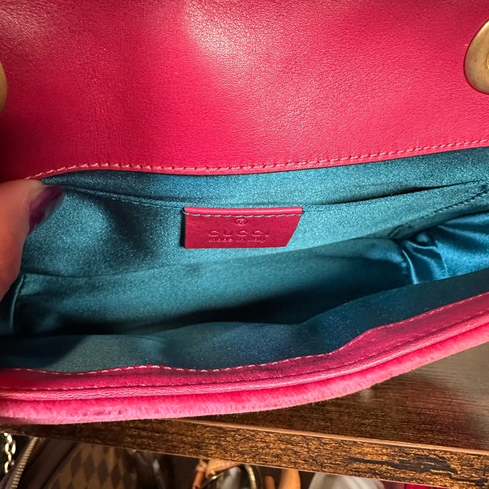 Authentic Gucci Pink Velvet GG Marmont Floral Embellished Crossbody Bag - Picture 10 of 12